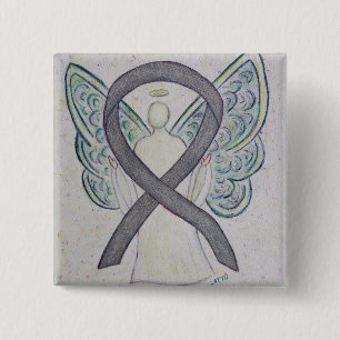 Silver Sparkle Angel Awareness Ribbon Art Pins Vierkante Button 5,1 Cm