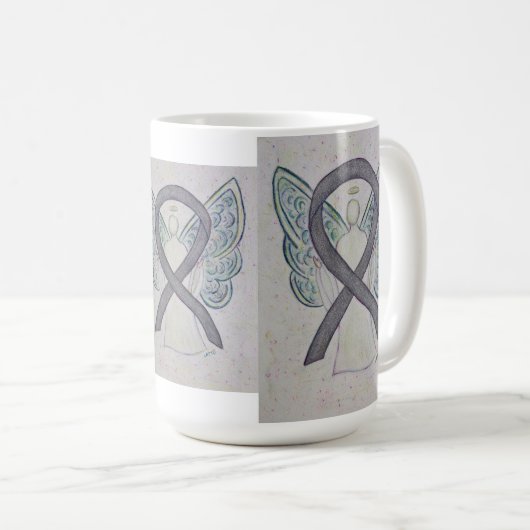 Silver Sparkle Awareness Ribbon Angel Art Mok (Voorkant rechts)