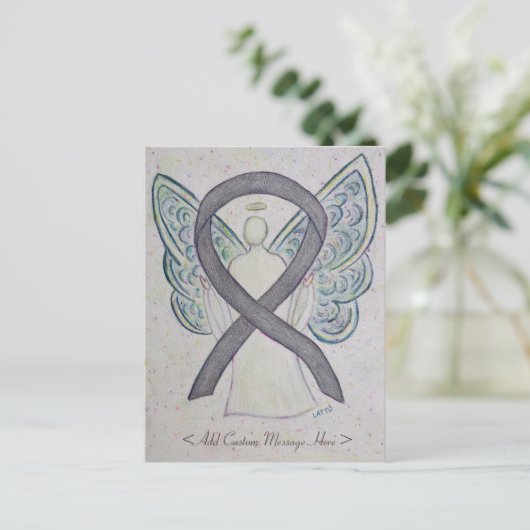 Silver Sparkle Awareness Ribbon Angel Briefkaart (Staand voorkant)