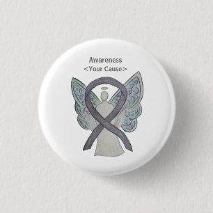 Silver Sparkle Awareness Ribbon Angel Custom Pins Ronde Button 3,2 Cm