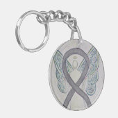 Silver Sparkle Awareness Ribbon Angel Key chain Sleutelhanger (Voorkant Links)