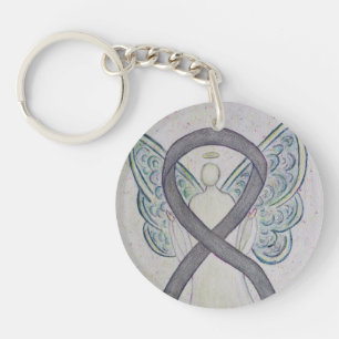 Silver Sparkle Awareness Ribbon Angel Key chain Sleutelhanger
