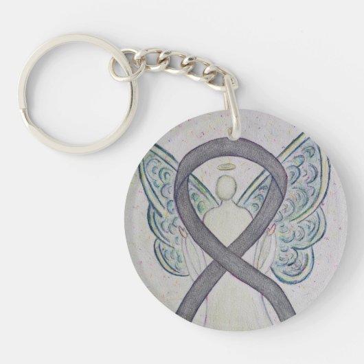Silver Sparkle Awareness Ribbon Angel Key chain Sleutelhanger (Voorkant)