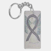 Silver Sparkle Awareness Ribbon Angel Key chain Sleutelhanger (Voorkant Links)