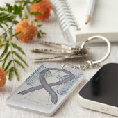Silver Sparkle Awareness Ribbon Angel Key chain Sleutelhanger (Voorkant Rechts)