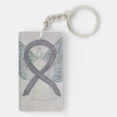 Silver Sparkle Awareness Ribbon Angel Key chain Sleutelhanger (achterkant)