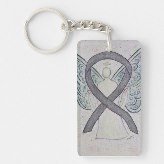 Silver Sparkle Awareness Ribbon Angel Key chain Sleutelhanger (Voorkant)