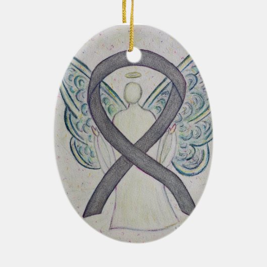 Silver Sparkle Awareness Ribbon Angel Ornament (Achterkant)