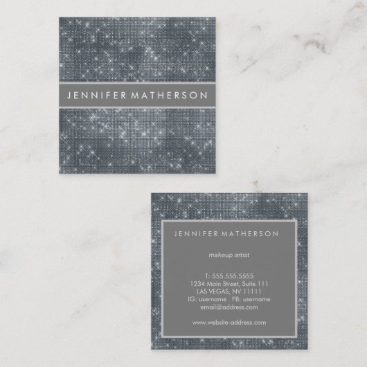 Silver Sparkle Beauty Stylist Vierkante Visitekaartje (Voorkant / Achterkant)