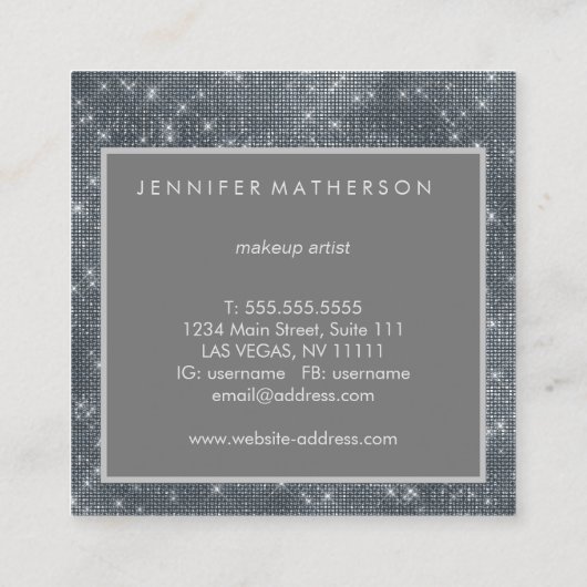 Silver Sparkle Beauty Stylist Vierkante Visitekaartje (Achterkant)