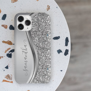 Silver Sparkle Bling Faux glitter Persoonlijk Samsung Galaxy S10 Hoesje