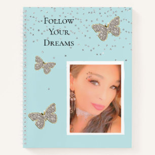 Silver Sparkle Butterflies op uw foto Notitieboek
