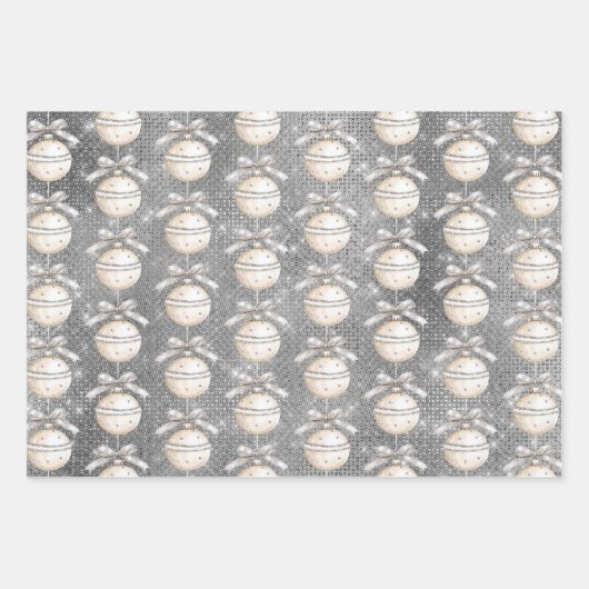 Silver Sparkle Christmas Ornament with Pretty Bow Inpakpapier Vel (Voorkant 2)