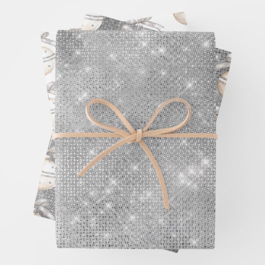 Silver Sparkle Christmas Ornament with Pretty Bow Inpakpapier Vel (In situ)