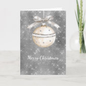 Silver Sparkle Christmas Ornament with Pretty Bow Kaart (Voorkant)