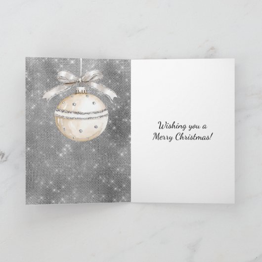 Silver Sparkle Christmas Ornament with Pretty Bow Kaart (Binnen)