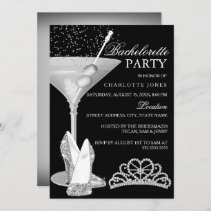 Silver Sparkle Cocktail Bachelorette Party Kaart
