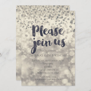 Silver Sparkle Confetti Party: Elke uitnodiging to