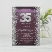 Silver Sparkle Diamonds Bourgogne 35e verjaardag Kaart (Staand voorkant)