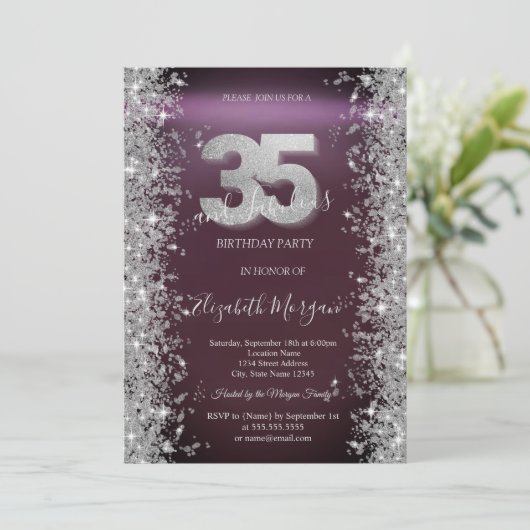 Silver Sparkle Diamonds Bourgogne 35e verjaardag Kaart (Staand voorkant)