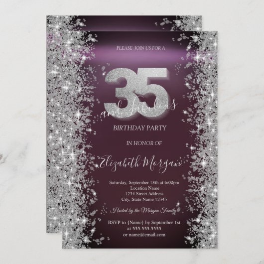 Silver Sparkle Diamonds Bourgogne 35e verjaardag Kaart (Voorkant / Achterkant)