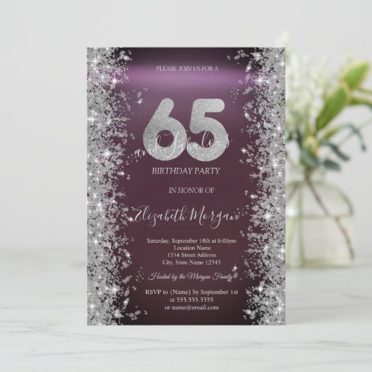 Silver Sparkle Diamonds Bourgogne 65e verjaardag Kaart (Staand voorkant)