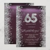 Silver Sparkle Diamonds Bourgogne 65e verjaardag Kaart (Voorkant / Achterkant)