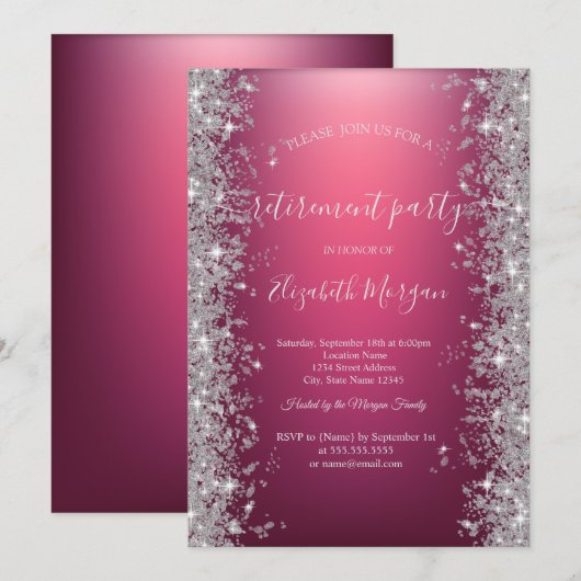 Silver Sparkle Diamonds Red Pensioen Partij Kaart (Voorkant / Achterkant)