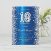 Silver Sparkle Diamonds Royal Blue 18e verjaardag Kaart (Staand voorkant)