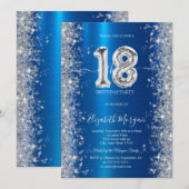 Silver Sparkle Diamonds Royal Blue 18e verjaardag Kaart (Voorkant / Achterkant)