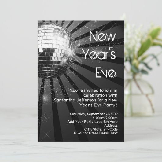 Silver Sparkle Disco Ball Oudejaarsavond Feest Kaart (Staand voorkant)