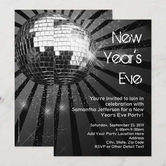 Silver Sparkle Disco Ball Oudejaarsavond Feest Kaart (Voorkant / Achterkant)