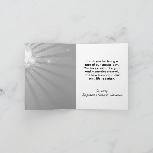 Silver Sparkle Disco Ball Party Bedankkaart (Binnen)