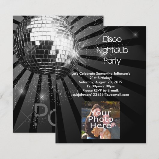 Silver Sparkle Disco Ball Party Kaart (Voorkant / Achterkant)