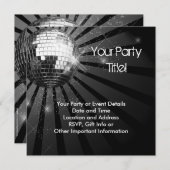 Silver Sparkle Disco Ball Party Kaart (Voorkant / Achterkant)