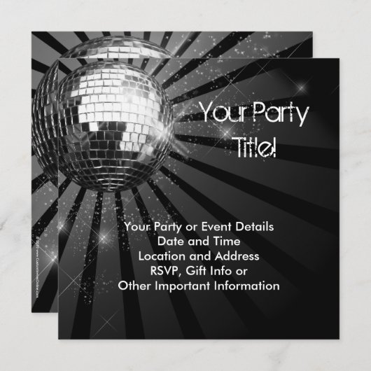Silver Sparkle Disco Ball Party Kaart (Voorkant / Achterkant)
