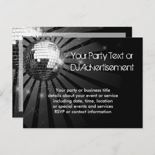 Silver Sparkle Disco Ball Party Uitnodiging Briefkaart (Voorkant / Achterkant)