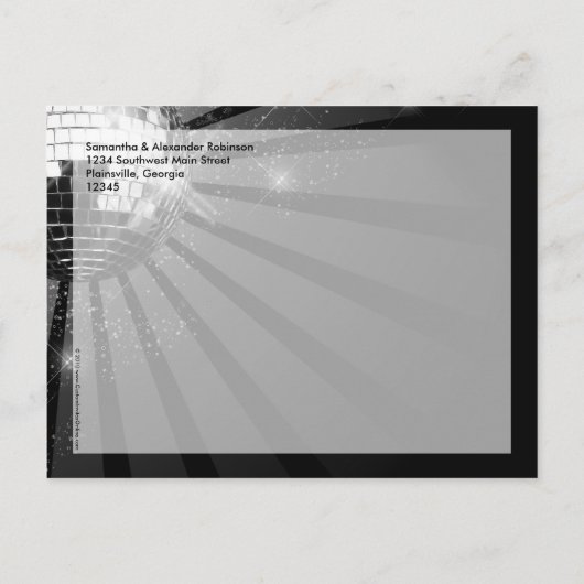 Silver Sparkle Disco Ball Party Uitnodiging Briefkaart (Achterkant)