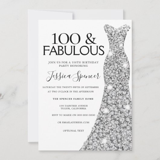 Silver Sparkle Dress 100 & Fabulous 100th Birthday Kaart (Voorkant)