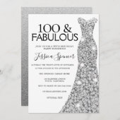 Silver Sparkle Dress 100 & Fabulous 100th Birthday Kaart (Voorkant / Achterkant)
