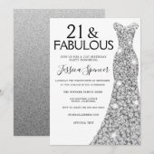 Silver Sparkle Dress 21 & Fabulous 21st Birthday Kaart (Voorkant / Achterkant)