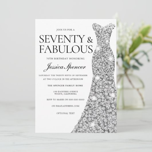 Silver Sparkle Dress 70 & Fabulous 70th Birthday Kaart (Staand voorkant)