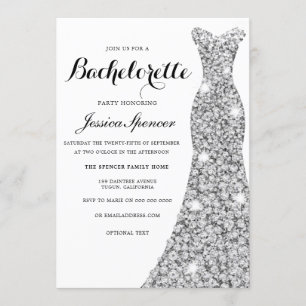 Silver Sparkle Dress Bachelorette Party nodigt uit Kaart