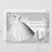 Silver Sparkle Dress & Tiara Quinceanera Invite Kaart (Voorkant)