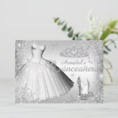 Silver Sparkle Dress & Tiara Quinceanera Invite Kaart (Staand voorkant)