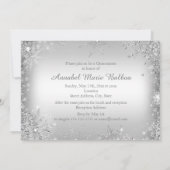 Silver Sparkle Dress & Tiara Quinceanera Invite Kaart (Achterkant)