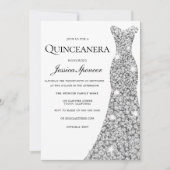Silver Sparkle Dress Velvet Quinceanera Invite Kaart (Voorkant)