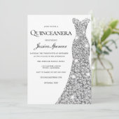 Silver Sparkle Dress Velvet Quinceanera Invite Kaart (Staand voorkant)