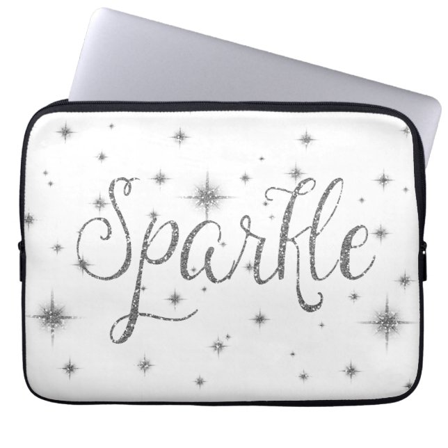 Silver Sparkle Faux Glitter Laptop Sleeve (Voorkant)