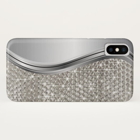 Silver Sparkle Glam Bling Metal Look Case-Mate iPhone Case (Achterkant (horizontaal))
